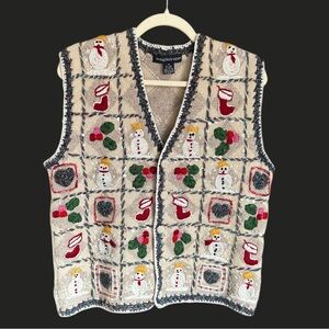 VINTAGE EAGLES EYE‎ Wool Embroidered Sweater Vest Ugly Christmas M